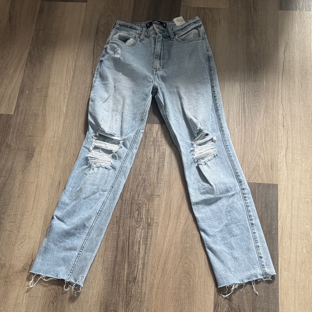Hollister Light Blue Distressed Straight Leg Jeans Size : 3